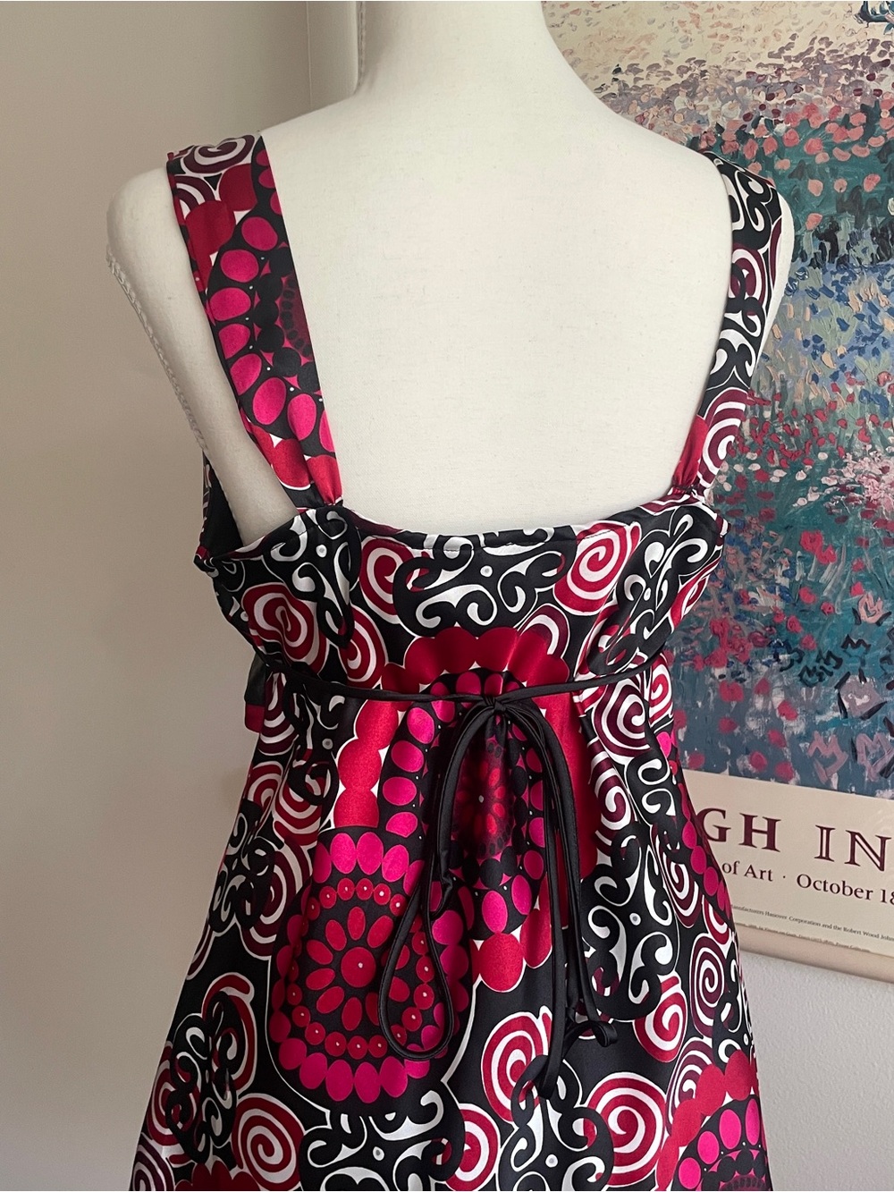 Babydoll Tank Top Womens Large Red Swirl Print Empire Waist Boho Euro Whimsy Y2K - Picture 7 of 11